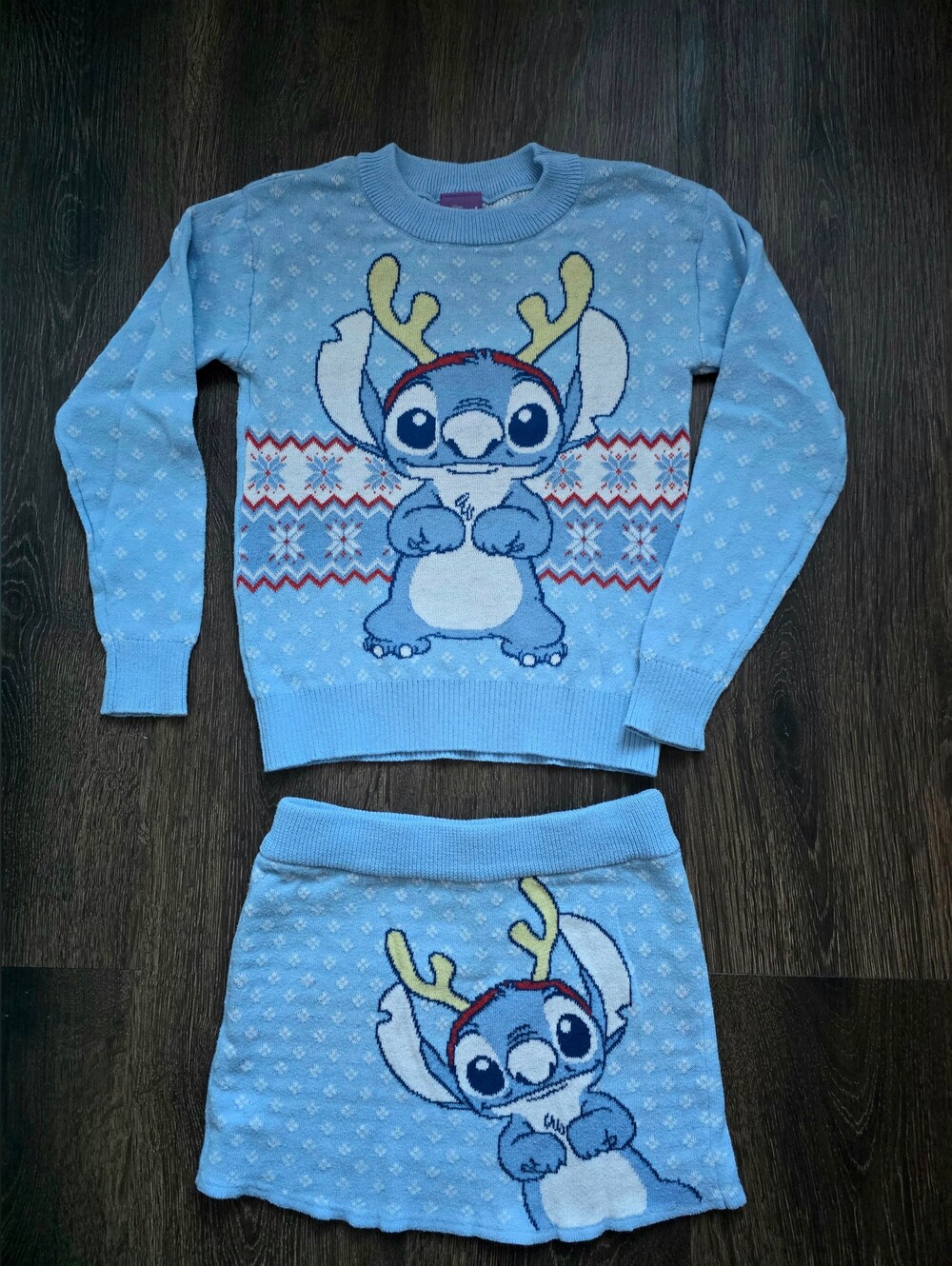 Disney Lilo & Stitch knitted winter holiday sweater and matching skirt set